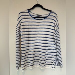 Vince Blue and White Striped Linen Sweater Medium
